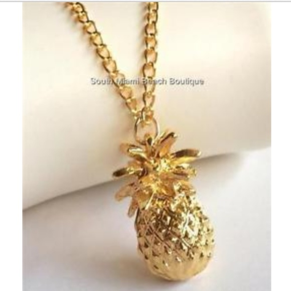 Gold Hawaiian Pineapple Necklace Pendant 26" XLong - Picture 6 of 8